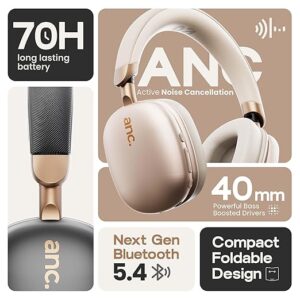 Fluid X Pro Ear Bluetooth Headphones with 70H Playtime, 40mm Bass Drivers